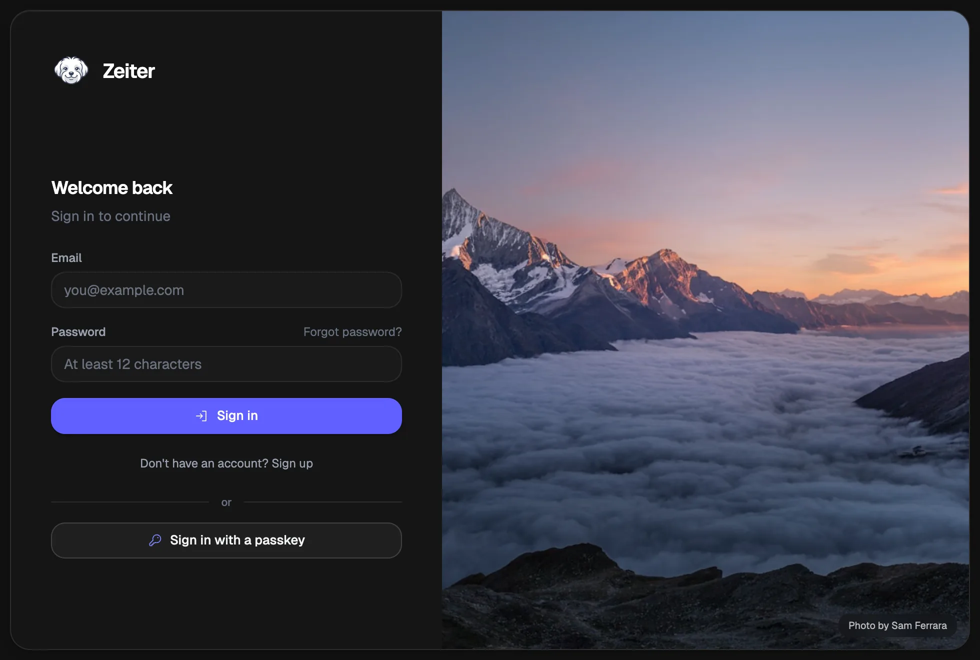 Sign-in form with email and password fields